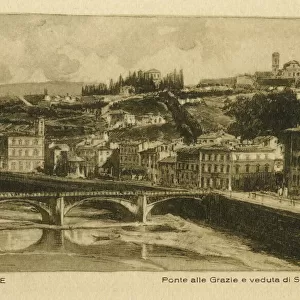 Ponte alle Grazie and view of San Miniato, Florence, Italy