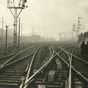Railway junction in the morning mist