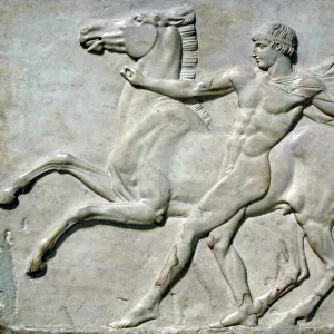 Roman art. Boy with horse (possible CastorI. Marble. Relief
