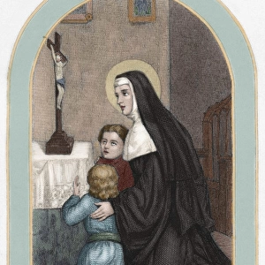 Saint Rita of Cascia (1381-1457). Colored engraving