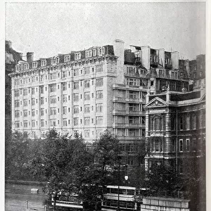 Savoy Hotel new facade, captioned The New Facade. Note the Small Windows, which are New Bathrooms'. From an article The Savoy Extension: A World Record by George R Sims