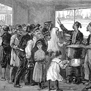 Serving food on the Refugee Ship North Britain, 1882