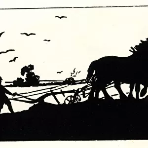 Silhouette, Ploughman with plough and horses