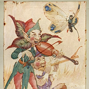 Two sprites playing a violin and a flute