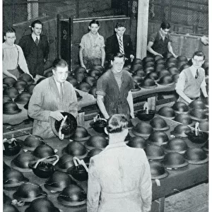 Steel helmets ready to be packed in factory, September 1939