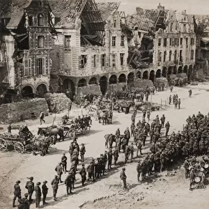View of an Arras street with ruined buildings, WW1