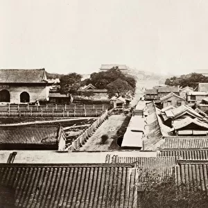 Vintage 19th century photograph: Rooftop view, Imperial Palace, Peking, Beijing, China