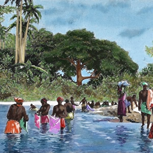 Washerwomen on the river Chagres. Matachi?n. Panama Canal
