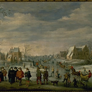 Winter landscape with skaters by Droochsloot
