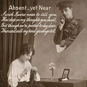 WW1 knitting postcard - Absent yet Near