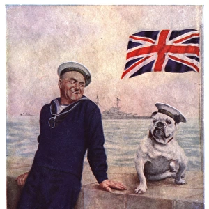 WW2 Christmas card, sailor and bulldog