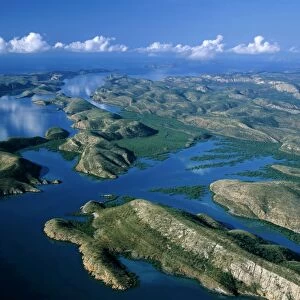 Aerial: Talbot Bay Islands Kimberley region - coastal, Western Australia JPF44673