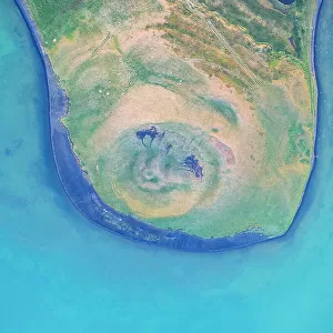 Aerial vertical view of old volcano near to Myvatn lake on a summer day, Iceland, Polar Regions