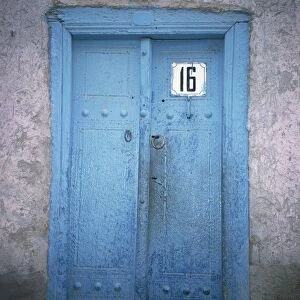 Blue door in the Jewish Quarter of the city of Bukhara