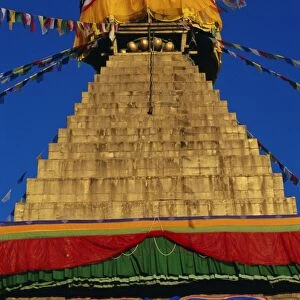 Close up of the Buddhist stupa at Bodnath (Bodhnath) (Boudhanath)