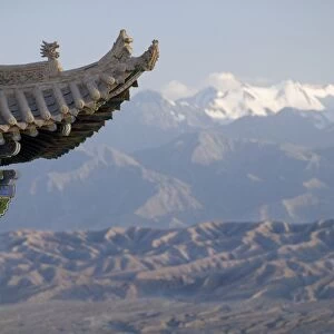 Decoration on 600 year old tower, Jiayuguan Fort, Jiayuguan, Gansu, China, Asia