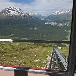 Funicular to the top of Muottas Muragl near St. Moritz, Switzerland, Europe