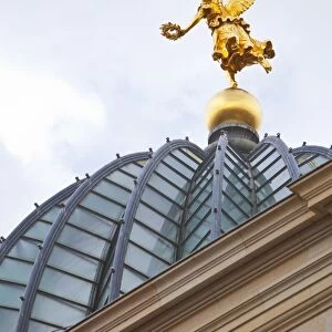 Golden statue on top of the Cathedral, Dresden, Saxony, Germany, Europe