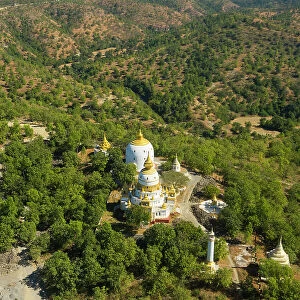 High angle view of pagoda near Maha Bodhi Ta Htaung Standing Buddha, Monywa, Myanmar (Burma), Asia