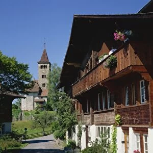 Houses and church at Brienz in the Jungfrau region of Switzerland