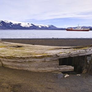 Old wooden whaling boat on beach at Whalers Bay, Deception Island
