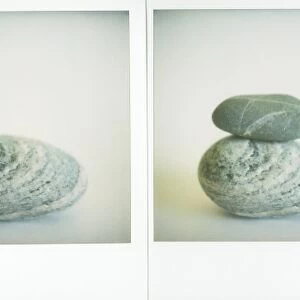 Polaroid triptych of sea-worn pebbles created using three Polaroid images
