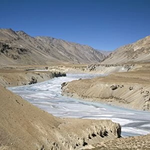 River terraces on Tsarab River between Himalaya and Zanskar mountains