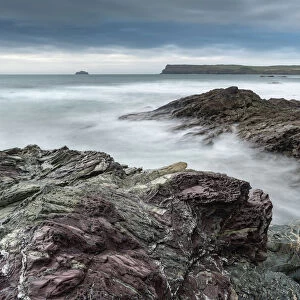 Rugged coastal geology near Polzeath in North Cornwall, England, United Kingdom, Europe