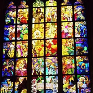 Stained glass windows, St. Vitus Cathedral, Prague, Czech Republic, Europe