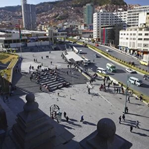 View of Plaza San Francisco from rooftop of San Francisco Church, La Paz, Bolivia, South America