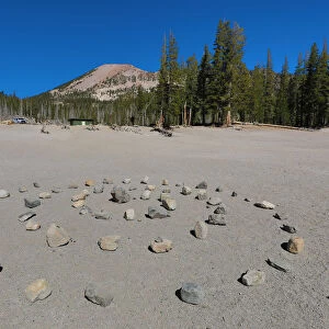 Barren Landscape and circles of stones near Horseshoe Lake, Mammoth Lakes, California