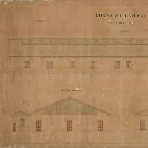 Cornwall Railway - Falmouth Station Contract Drawing No.2 - North, East End and West End Elevations of Station Building