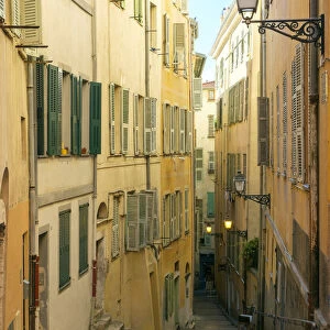 Alleyway with stairs between colorful buildings, Vieille Ville (Old Town), Nice