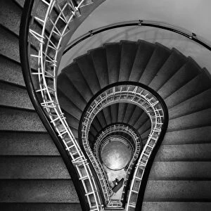 Directly above view of spiral staircase at House of the Black Madonna, Prague, Bohemia