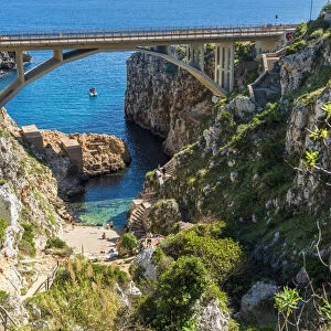 europe, Italy, Apulia. Salento, the Ciolo Channel and bridge near to Gagliano del Capo