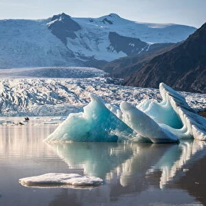 A glacier lagoon with blocks of icebeg, Eastern Iceland, Iceland, Northern Europe