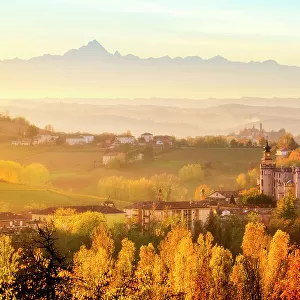 Monferrato hills with foliage and view of Costigliole d'asti, Costigliole d'asti, Piedmont, Italy