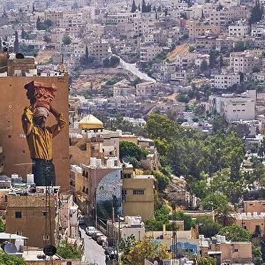 Murales in Amman from the Citadel, Jordan, Middle East