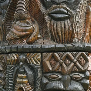 New Caledonia, Grande Terre Island, Noumea, Polynesian Carving detail on the MWA KA