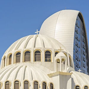 Saint Georgios Church or Ayios Georgios church and The Oval building in Limassol, Cyprus
