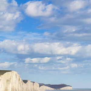 Seven Sisters cliffs and the coastguard cottages, from Seaford Head across the River
