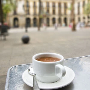 Spain, Barcelona, Placa Reial, cup of coffee