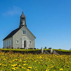 Strandarkirkja church on sunny day, Selvogur, Reykjanes Peninsula, Iceland