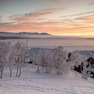 Sunrise on the little village, Bjorkliden, Abisko, Kiruna Municipality, Norrbotten County