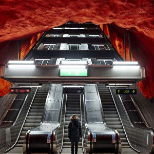 Tourist at Solna Centrum Metro Station, Stockholm, Sweden (MR)