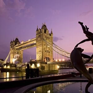 Tower Bridge and Girl with a Dolphin fountain
