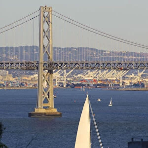 USA, California, San Francisco, Oakland Bay Bridge from Telegraph Hill