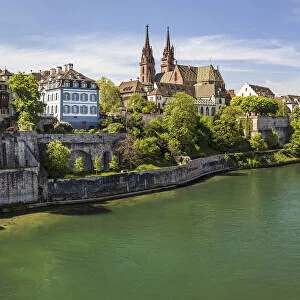 View of the Minster and the old town of Basel from the Wettstein Bridge