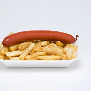 Food, Cooked, Meat, A single saveloy with potato chips