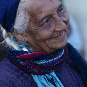 MEXICO, Oaxaca, Juchitan Matriarchal society. Head and shoulders portrait of elderly